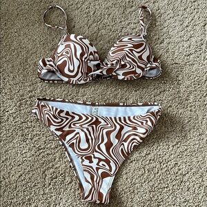 Brown and White Swirl Bikini Set